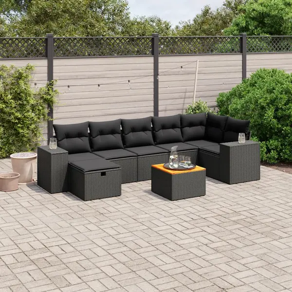 Gossi set mobilier de gradina cu perne, 8 piese, negru, poliratan