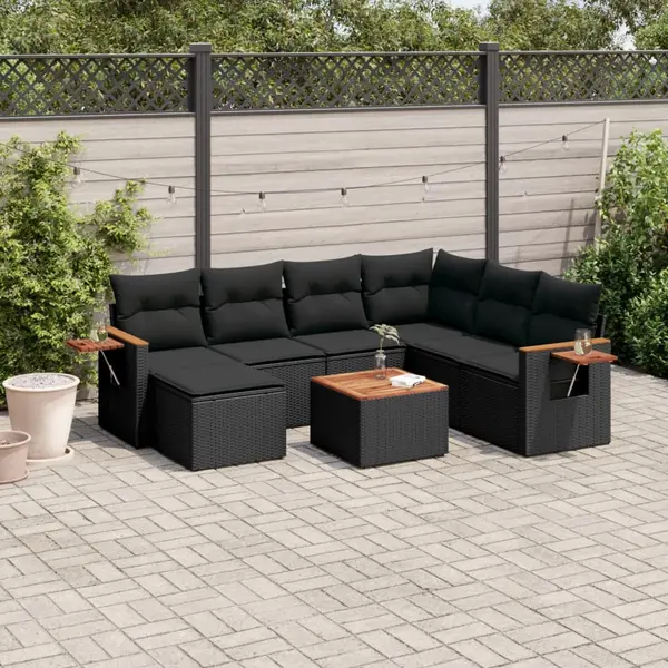 Gossi set mobilier de gradina cu perne, 8 piese, negru, poliratan