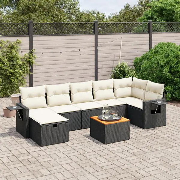 Gossi set mobilier de gradina cu perne, 8 piese, negru, poliratan