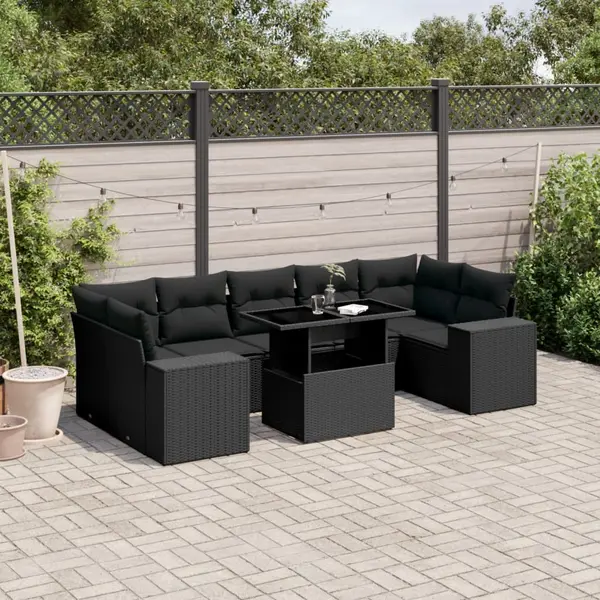 Gossi set mobilier de gradina cu perne, 8 piese, negru, poliratan