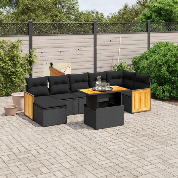 Gossi set mobilier de gradina cu perne, 8 piese, negru, poliratan