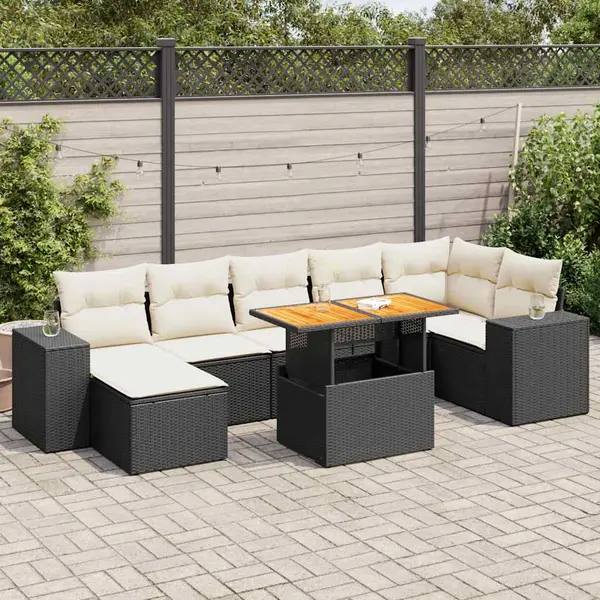 Gossi set mobilier de gradina cu perne, 8 piese, negru, poliratan