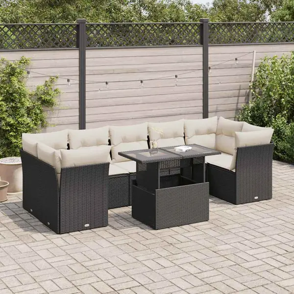 Gossi set mobilier de gradina cu perne, 8 piese, negru, poliratan