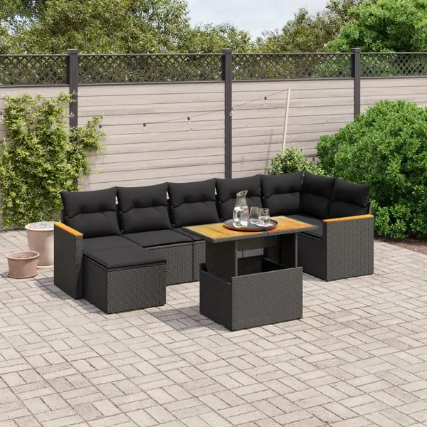 Gossi set mobilier de gradina cu perne, 8 piese, negru, poliratan