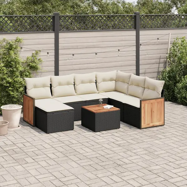 Gossi set mobilier de gradina cu perne, 8 piese, negru, poliratan