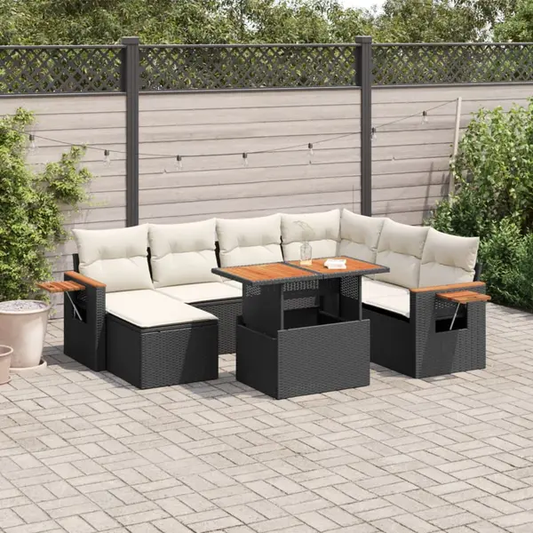 Gossi set mobilier de gradina cu perne, 8 piese, negru, poliratan