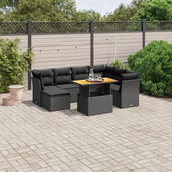 Gossi set mobilier de gradina cu perne, 8 piese, negru, poliratan