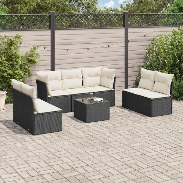 Gossi set mobilier de gradina cu perne, 8 piese, negru, poliratan