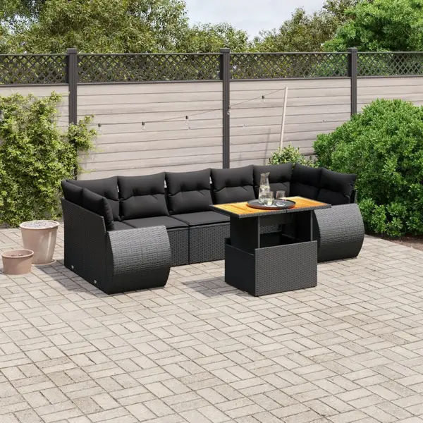 Gossi set mobilier de gradina cu perne, 8 piese, negru, poliratan