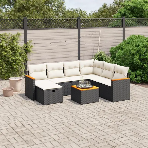 Gossi set mobilier de gradina cu perne, 8 piese, negru, poliratan