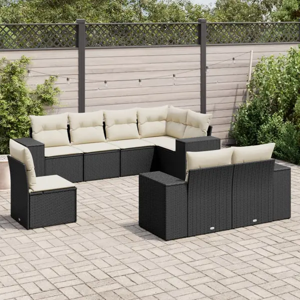 Gossi set mobilier de gradina cu perne, 8 piese, negru, poliratan