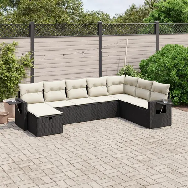 Gossi set mobilier de gradina cu perne, 8 piese, negru, poliratan