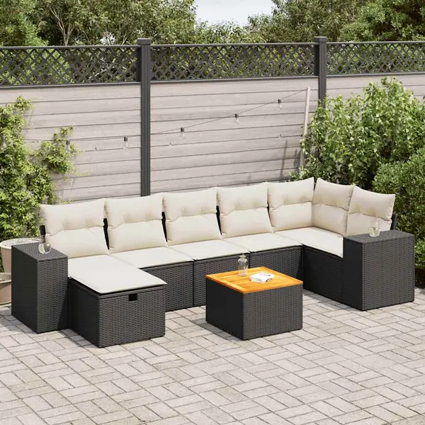 Gossi set mobilier de gradina cu perne, 8 piese, negru, poliratan