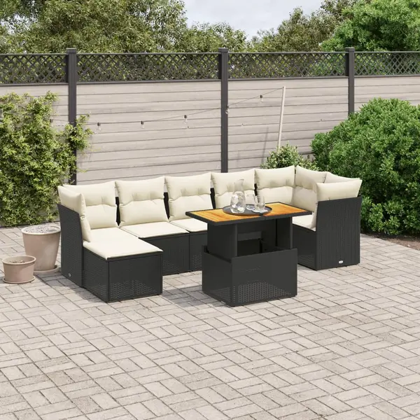 Gossi set mobilier de gradina cu perne, 8 piese, negru, poliratan