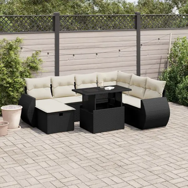 Gossi set mobilier de gradina cu perne, 8 piese, negru, poliratan
