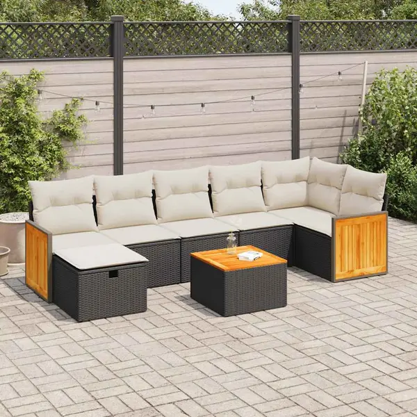 Gossi set mobilier de gradina cu perne, 8 piese, negru, poliratan