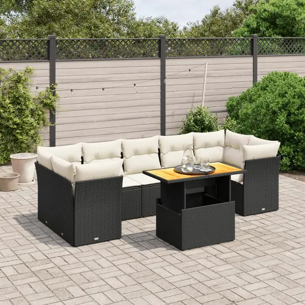 Gossi set mobilier de gradina cu perne, 8 piese, negru, poliratan