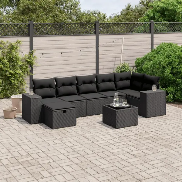 Gossi set mobilier de gradina cu perne, 8 piese, negru, poliratan