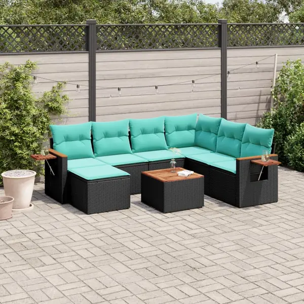 Gossi set mobilier de gradina cu perne, 8 piese, negru, poliratan