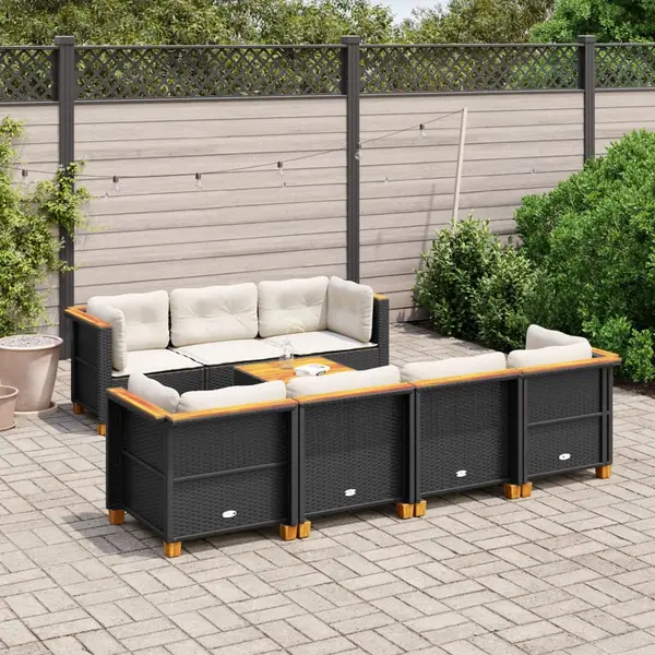 Gossi set mobilier de gradina cu perne, 8 piese, negru, poliratan