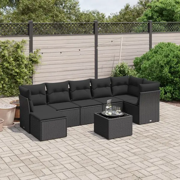 Gossi set mobilier de gradina cu perne, 8 piese, negru, poliratan