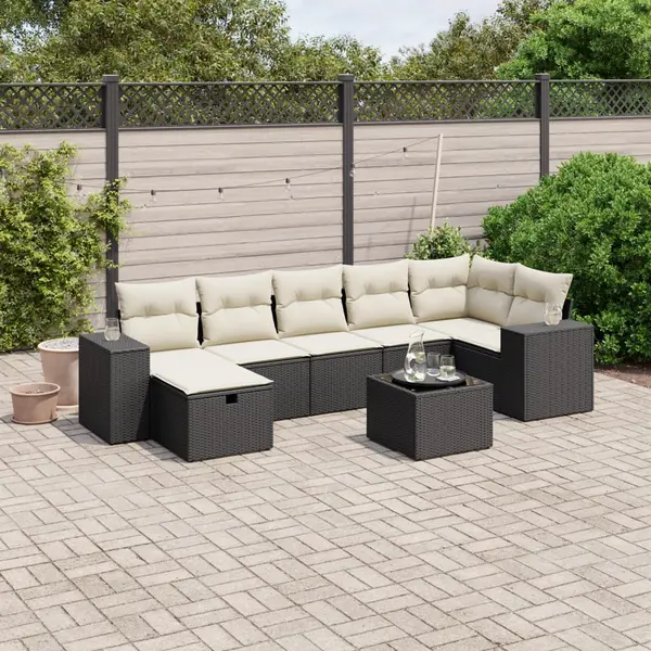 Gossi set mobilier de gradina cu perne, 8 piese, negru, poliratan