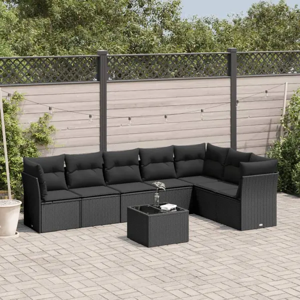 Gossi set mobilier de gradina cu perne, 8 piese, negru, poliratan