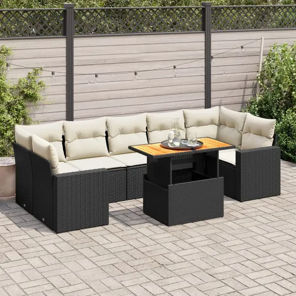 Gossi set mobilier de gradina cu perne, 8 piese, negru, poliratan