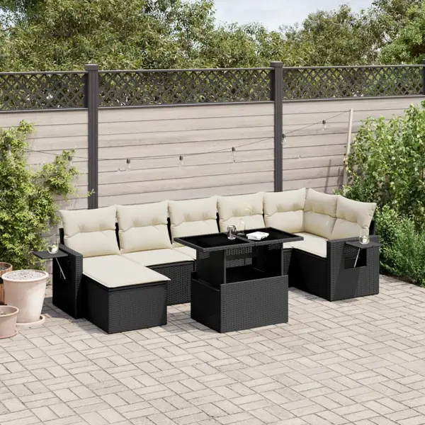 Gossi set mobilier de gradina cu perne, 8 piese, negru, poliratan