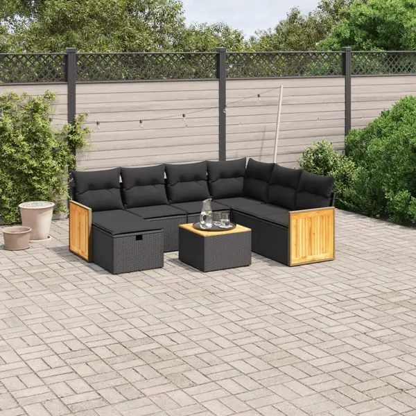 Gossi set mobilier de gradina cu perne, 8 piese, negru, poliratan