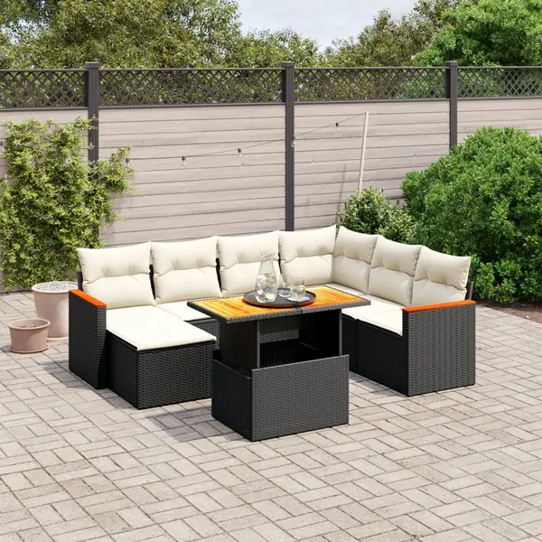 Gossi set mobilier de gradina cu perne, 8 piese, negru, poliratan