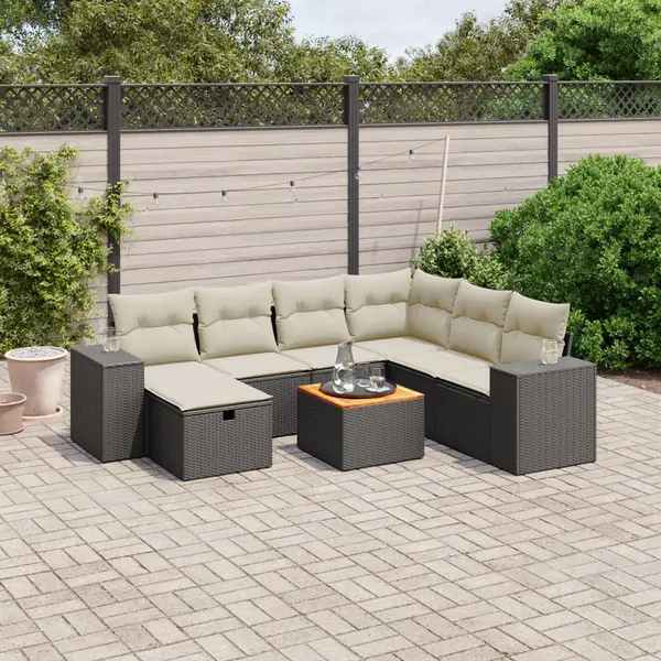 Gossi set mobilier de gradina cu perne, 8 piese, negru, poliratan