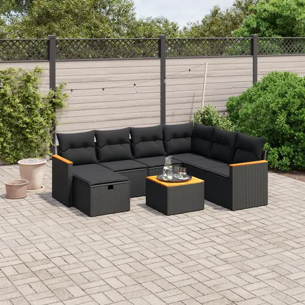 Gossi set mobilier de gradina cu perne, 8 piese, negru, poliratan