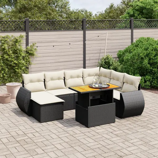 Gossi set mobilier de gradina cu perne, 8 piese, negru, poliratan