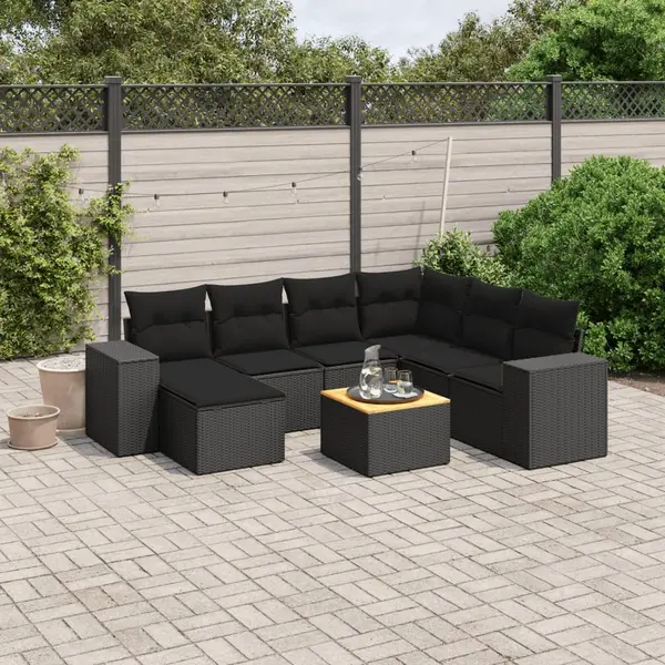 Gossi set mobilier de gradina cu perne, 8 piese, negru, poliratan
