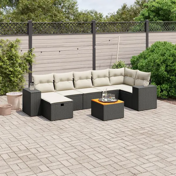 Gossi set mobilier de gradina cu perne, 8 piese, negru, poliratan
