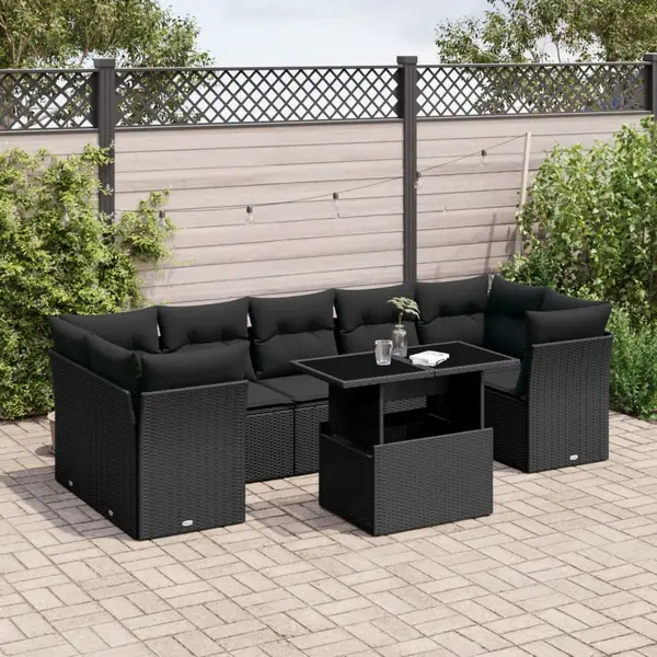 Gossi set mobilier de gradina cu perne, 8 piese, negru, poliratan