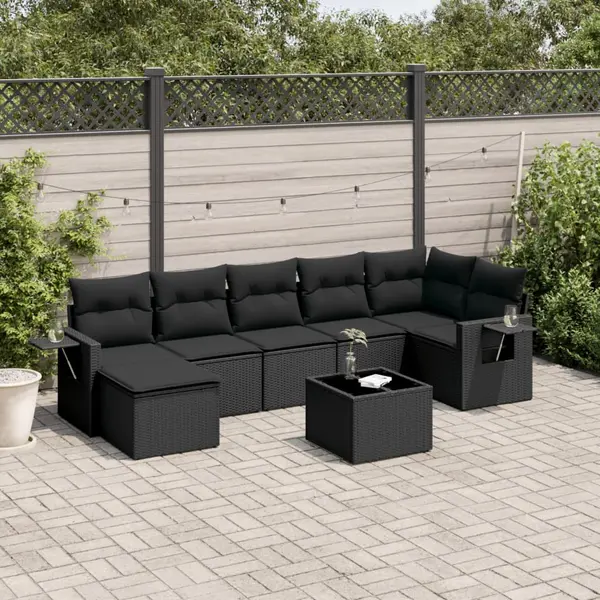 Gossi set mobilier de gradina cu perne, 8 piese, negru, poliratan