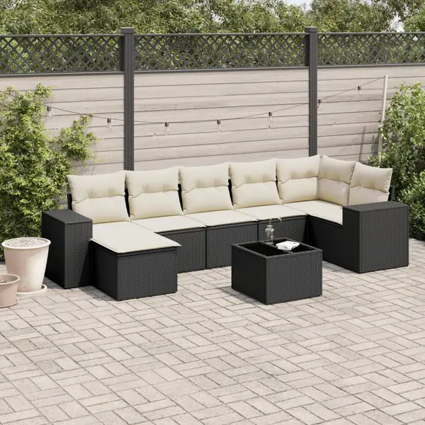 Gossi set mobilier de gradina cu perne, 8 piese, negru, poliratan