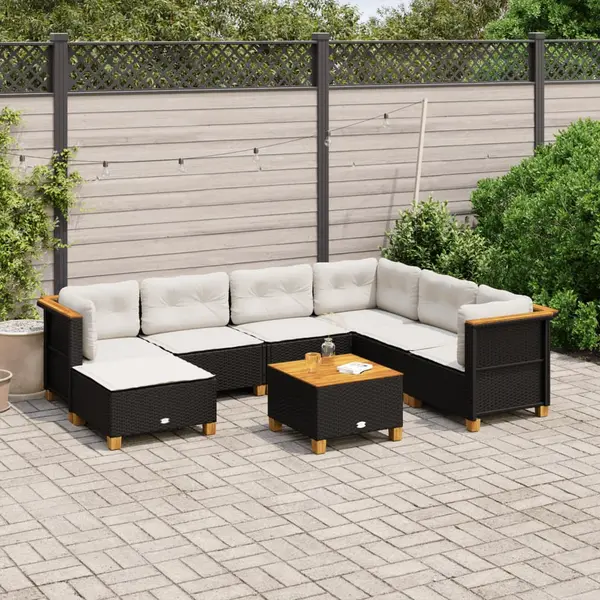 Gossi set mobilier de gradina cu perne, 8 piese, negru, poliratan
