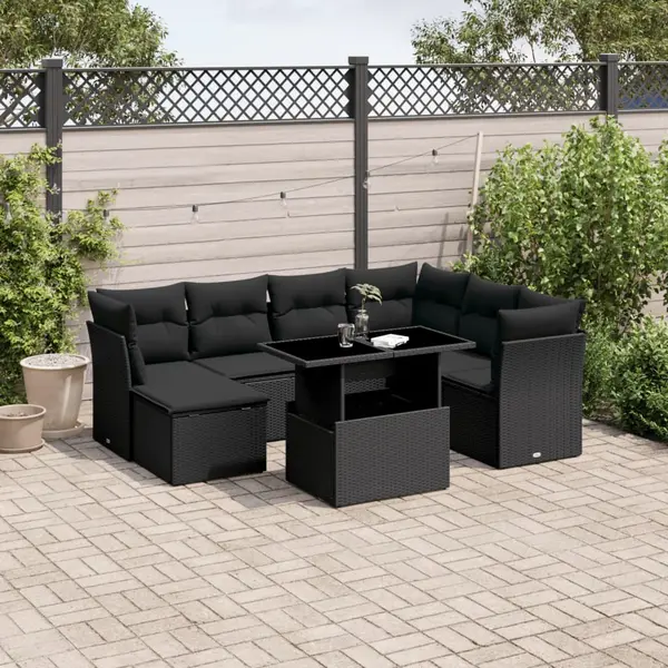 Gossi set mobilier de gradina cu perne, 8 piese, negru, poliratan