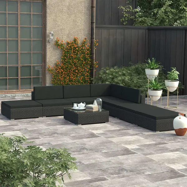 Gossi set mobilier de gradina cu perne, 8 piese, negru, poliratan