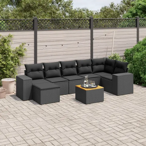 Gossi set mobilier de gradina cu perne, 8 piese, negru, poliratan