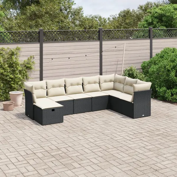 Gossi set mobilier de gradina cu perne, 8 piese, negru, poliratan