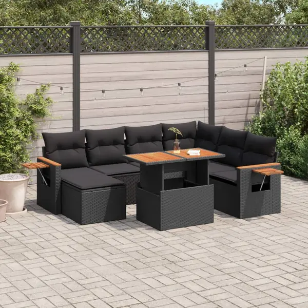 Gossi set mobilier de gradina cu perne, 8 piese, negru, poliratan