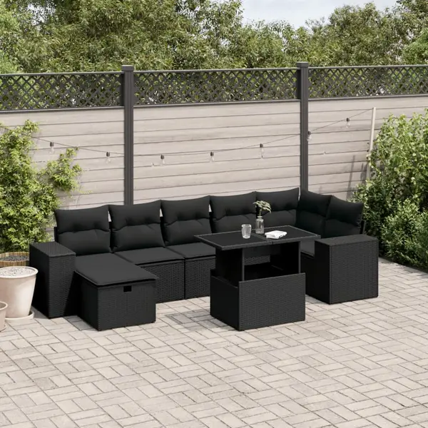 Gossi set mobilier de gradina cu perne, 8 piese, negru, poliratan