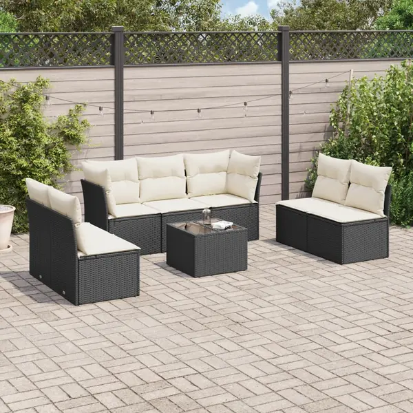 Gossi set mobilier de gradina cu perne, 8 piese, negru, poliratan