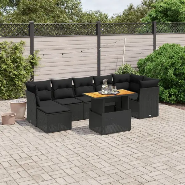 Gossi set mobilier de gradina cu perne, 8 piese, negru, poliratan