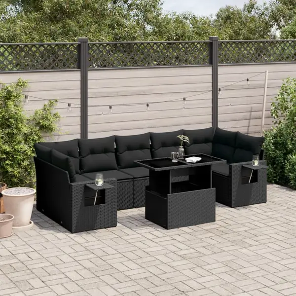 Gossi set mobilier de gradina cu perne, 8 piese, negru, poliratan