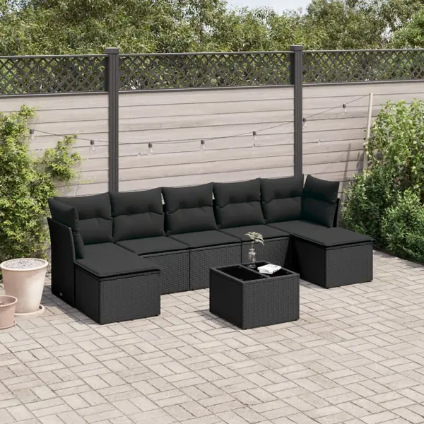 Gossi set mobilier de gradina cu perne, 8 piese, negru, poliratan